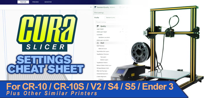 Cura Settings Sheet for CR-10, CR-10S CR10 v2/S4/S5 and Ender 3 Printers - DAYDULL